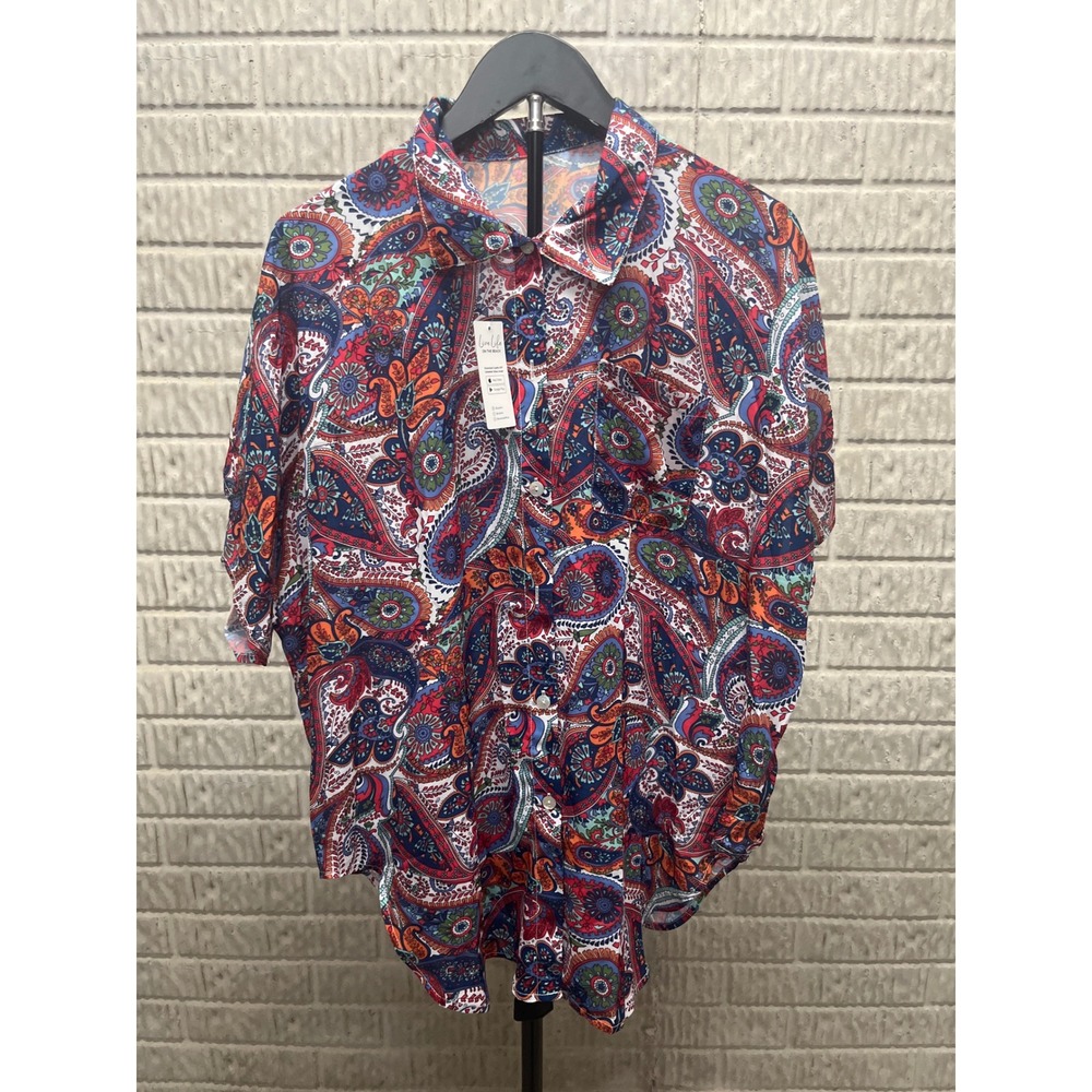 Cupshe Paisley Print Button Up Shirt XS Multicolor Boho Short Sleeve‎ CAA04D3F00
